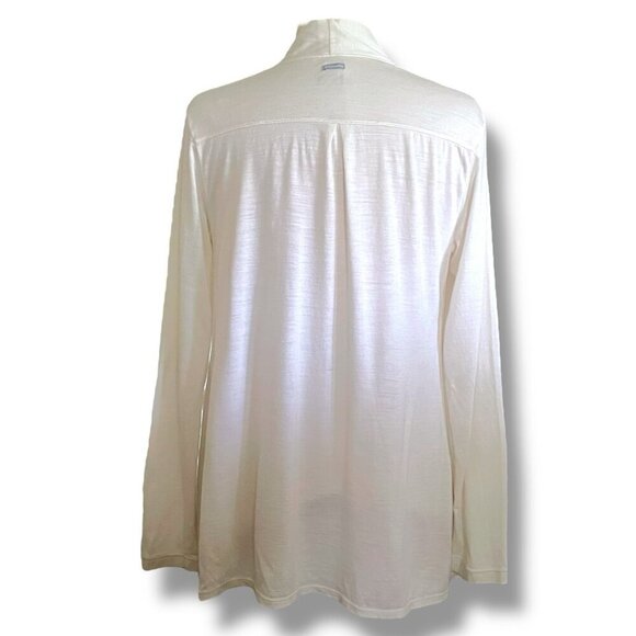 Columbia Womens Flyaway Cardigan Sz Medium Ivory Wool Blend Slub Knit Minimalist - Picture 5 of 8